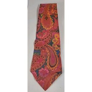 Vtg Fox Hill Psychedelic 60s 70s Flower Power Paisley Mod Disco Pink Wide Tie